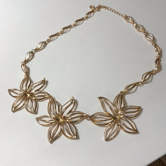 Gold Tone Floral Statement Necklace - Picture 4 of 6
